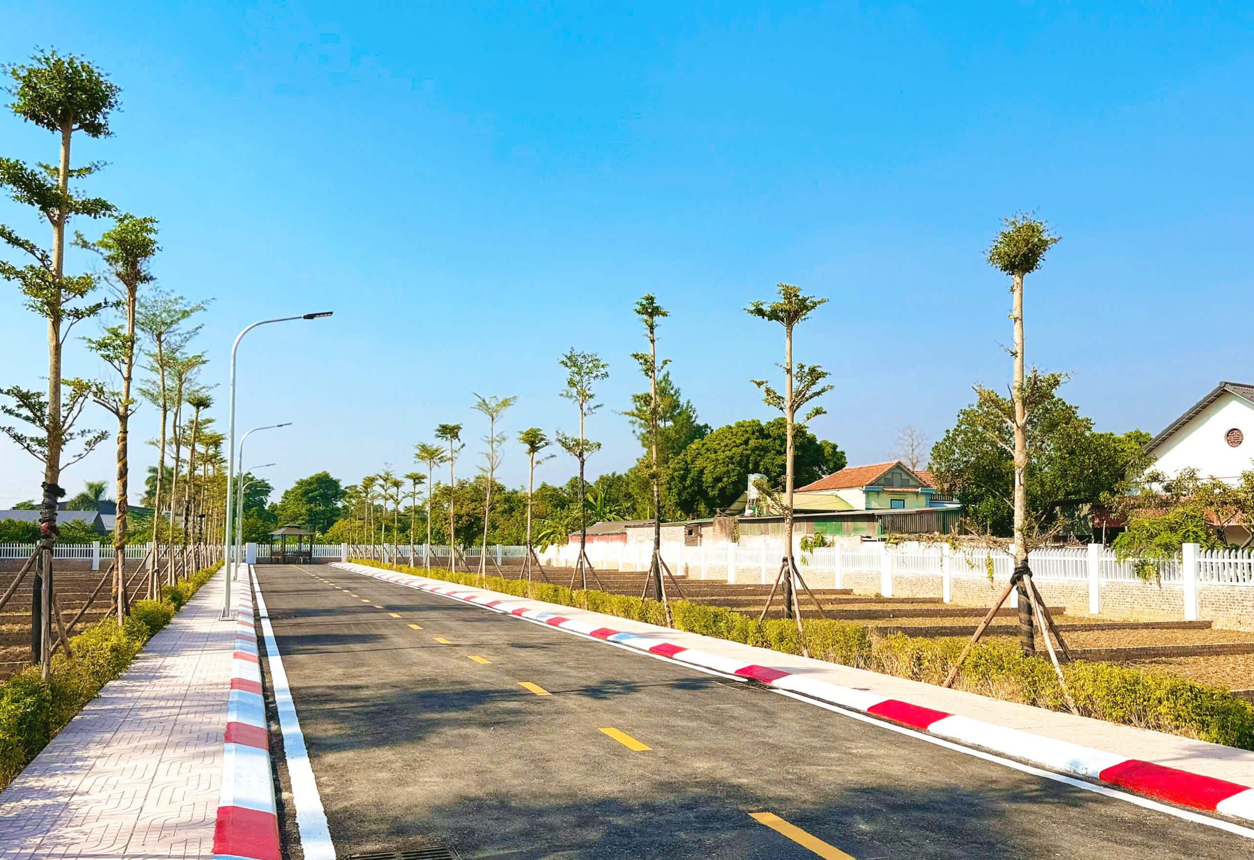 Hình ảnh các lô đất thổ cư Phú Ninh Valley mặt đường nhựa, cây xanh và hạ tầng hoàn thiện.